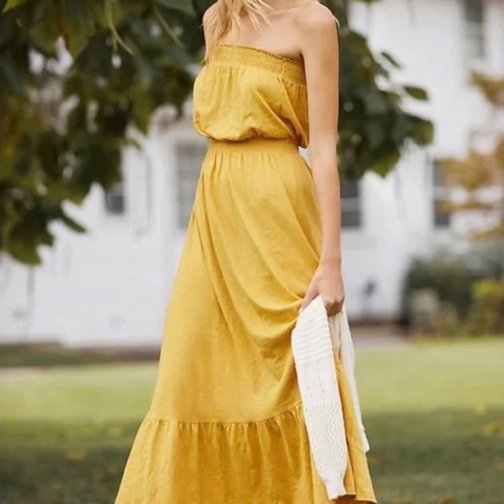 Anthropologie Daily Practice Strapless Flounced
Dress XS Yellow NWT